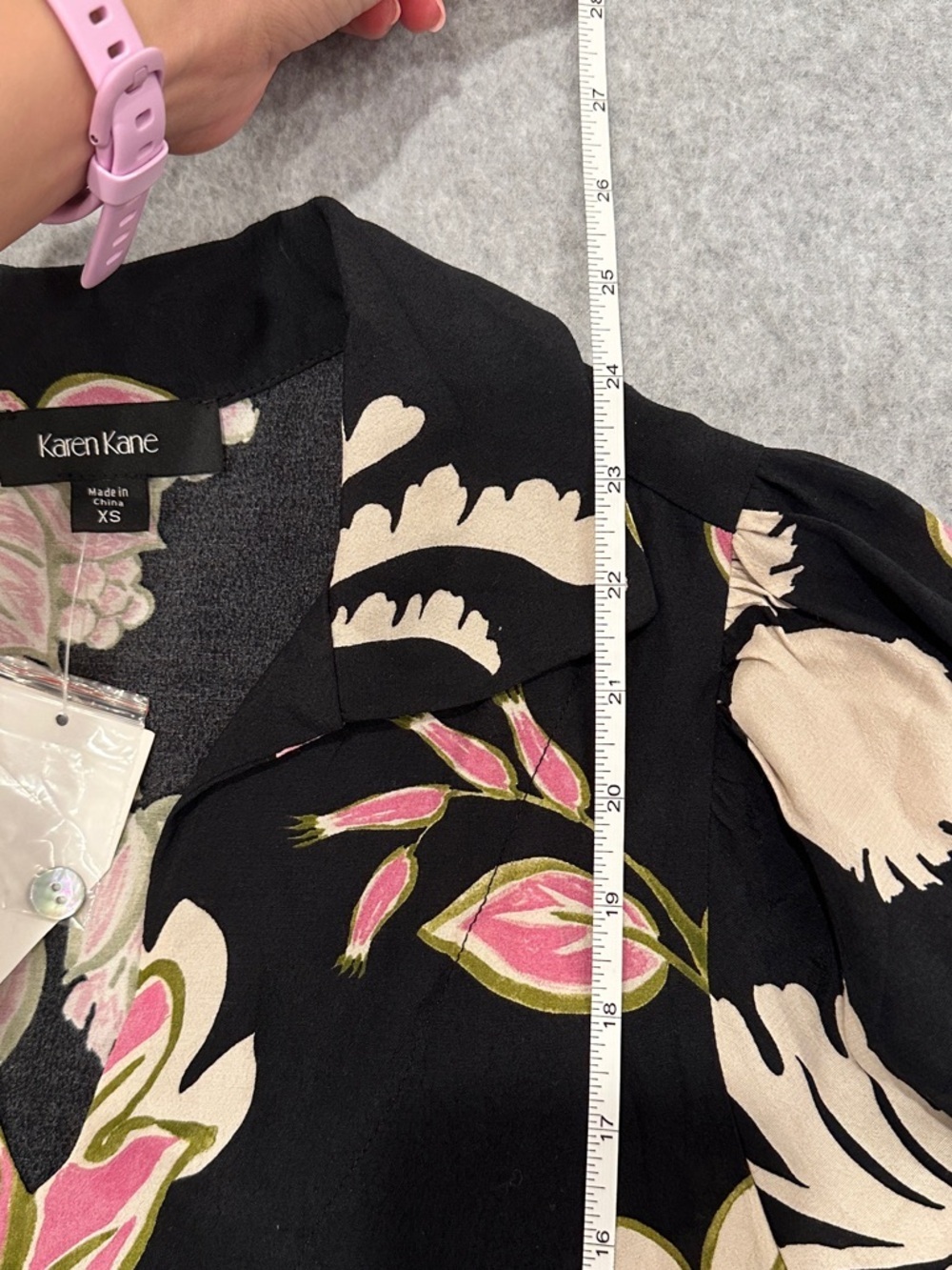 Karen Kane Black Long-Sleeve V-Neck Blouse with Pink & Cream Floral Print - Picture 6 of 6